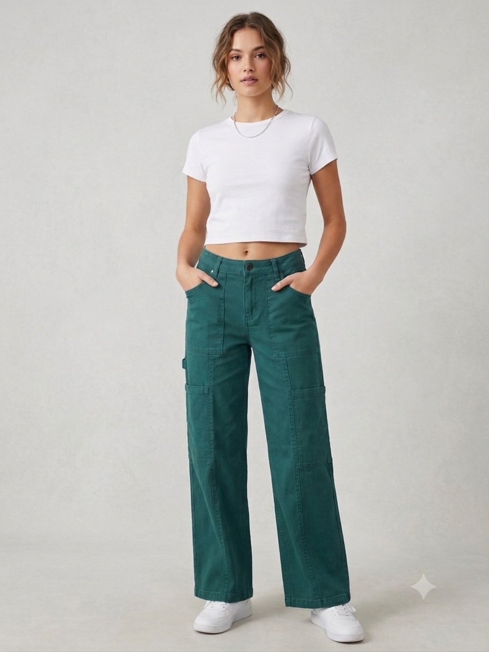 Girl-ish Mid Rise Wide Leg Cargo Pants Street Casual , Size 27